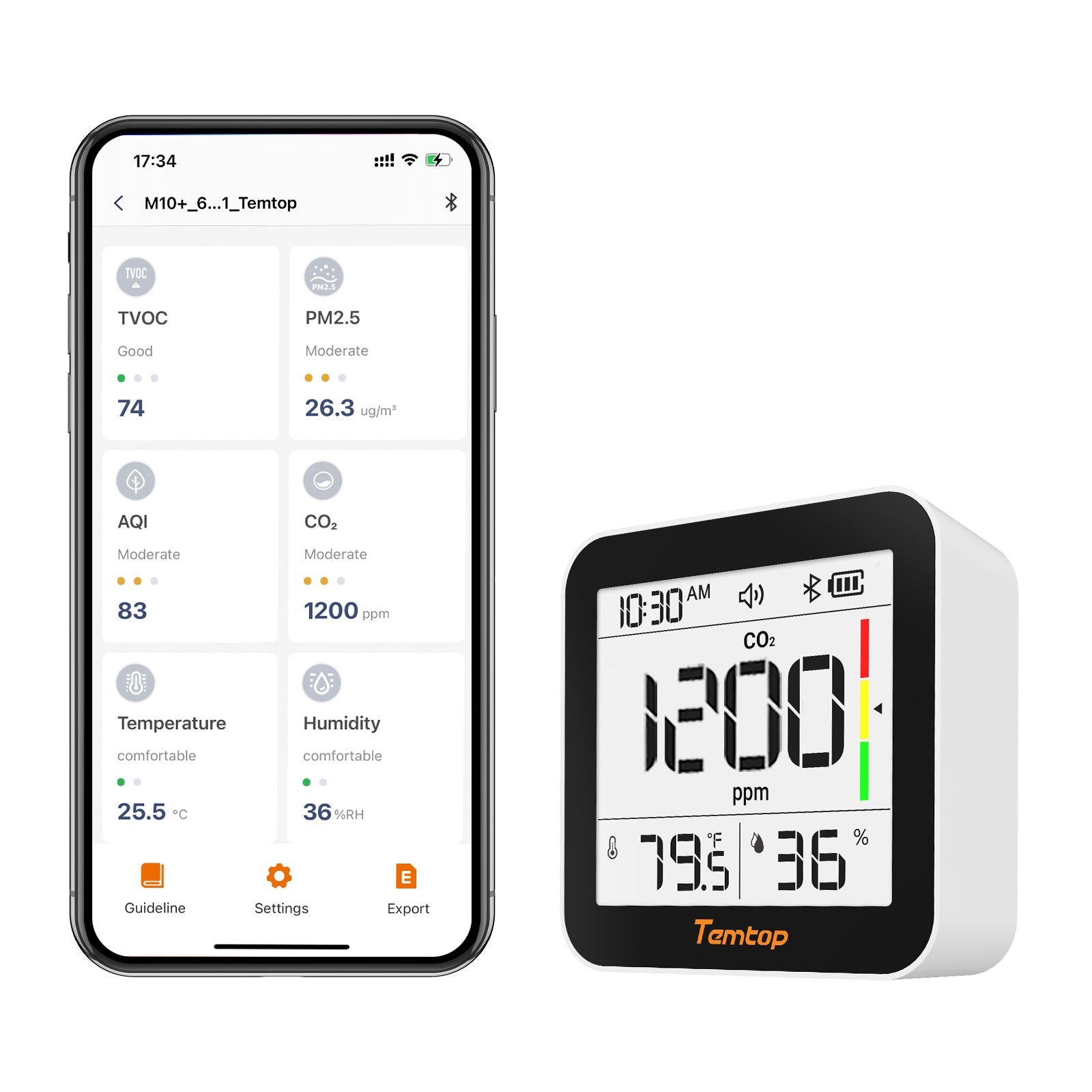 Temtop M10+ 6 - in - 1 CO2, PM2.5, VOC Detection, Indoor Air Quality Monitor, with App Connectivity, for Home School Office - Temtop