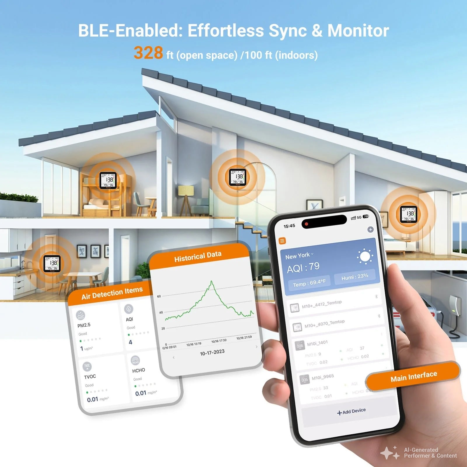 Temtop M10+ 6-in-1 CO2, PM2.5, VOC Detection, Air Quality Monitor, Measure Home Air Quality, with App Connectivity