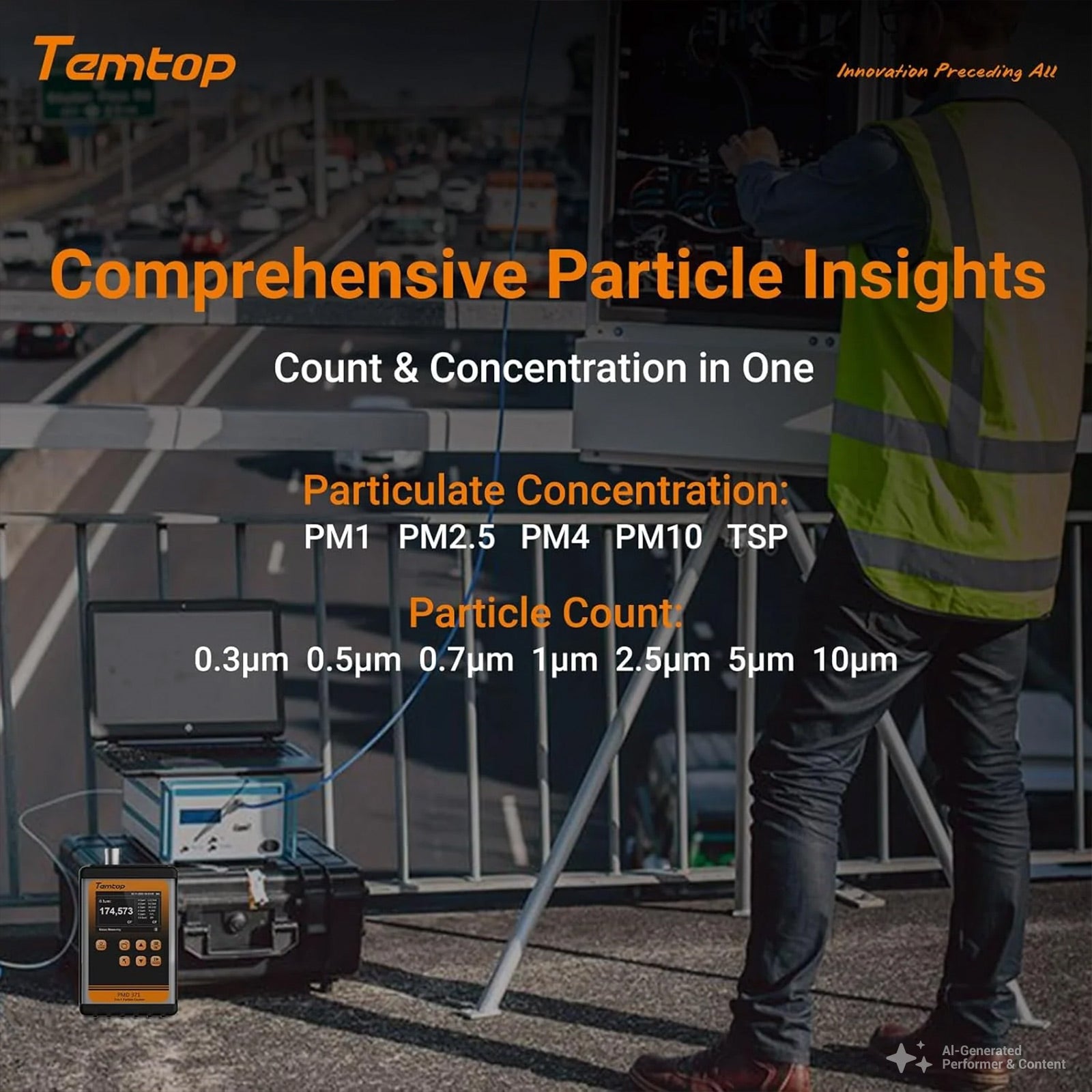 Temtop PMD 371 Portable Dust Monitor Handheld Air Particle Counter Commercial-grade Air Quality Assessments, Data Export