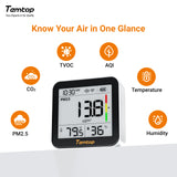 Temtop M10+ WIFI Air Quality Monitor, Rechargeable CO2 Detector with PM2.5 TVOC AQI Temperature and Humidity, 6-in-1 Indoor Pollution Meter with App Control, Data Export, E-ink Screen for Home Office