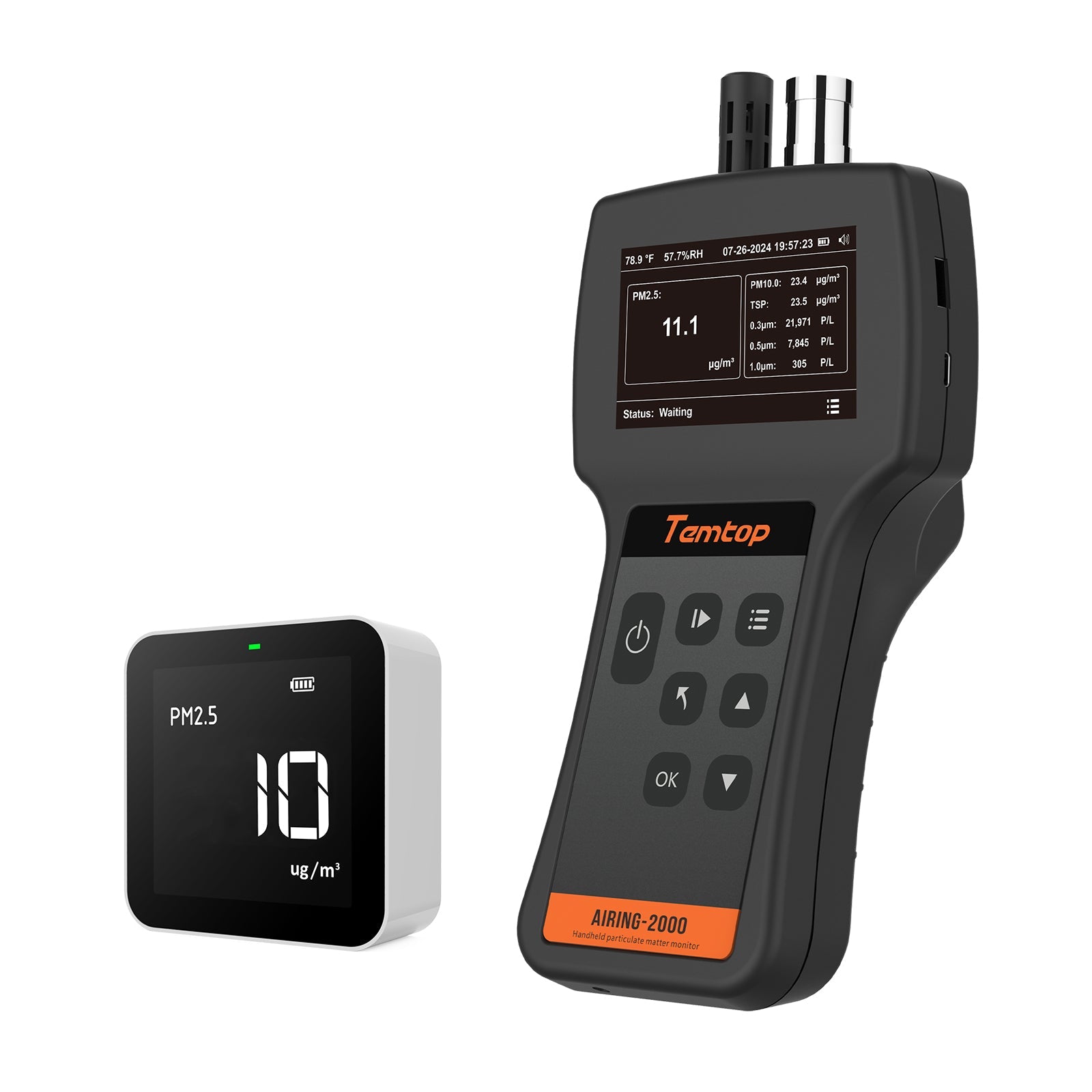 Temtop Handheld Particle Counter Particulate Monitor PM2.5, PM10, TSP, Temp & Humidity Detector, Porfessional Air Particle Counter Airing 2000 - Temtop