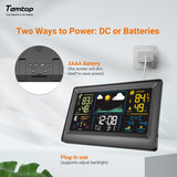 Temtop Weather Station W100 – Multifunctional Weather Station with Indoor/Outdoor Temperature, Humidity, Atmospheric Pressure, Weather Forecast, Moon Phase, and Alarm Features - Temtop