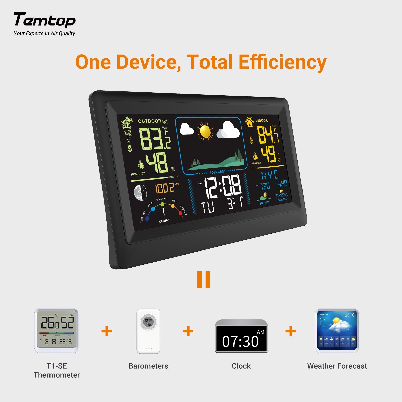 FanJu FJ3373 Multifunction Digital Weather Station LCD Indoor Weather Forecast Barometer Hygrometer With Wireless Sensor USB Cord