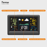 Temtop Weather Station W100 – Multifunctional Weather Station with Indoor/Outdoor Temperature, Humidity, Atmospheric Pressure, Weather Forecast, Moon Phase, and Alarm Features - Temtop