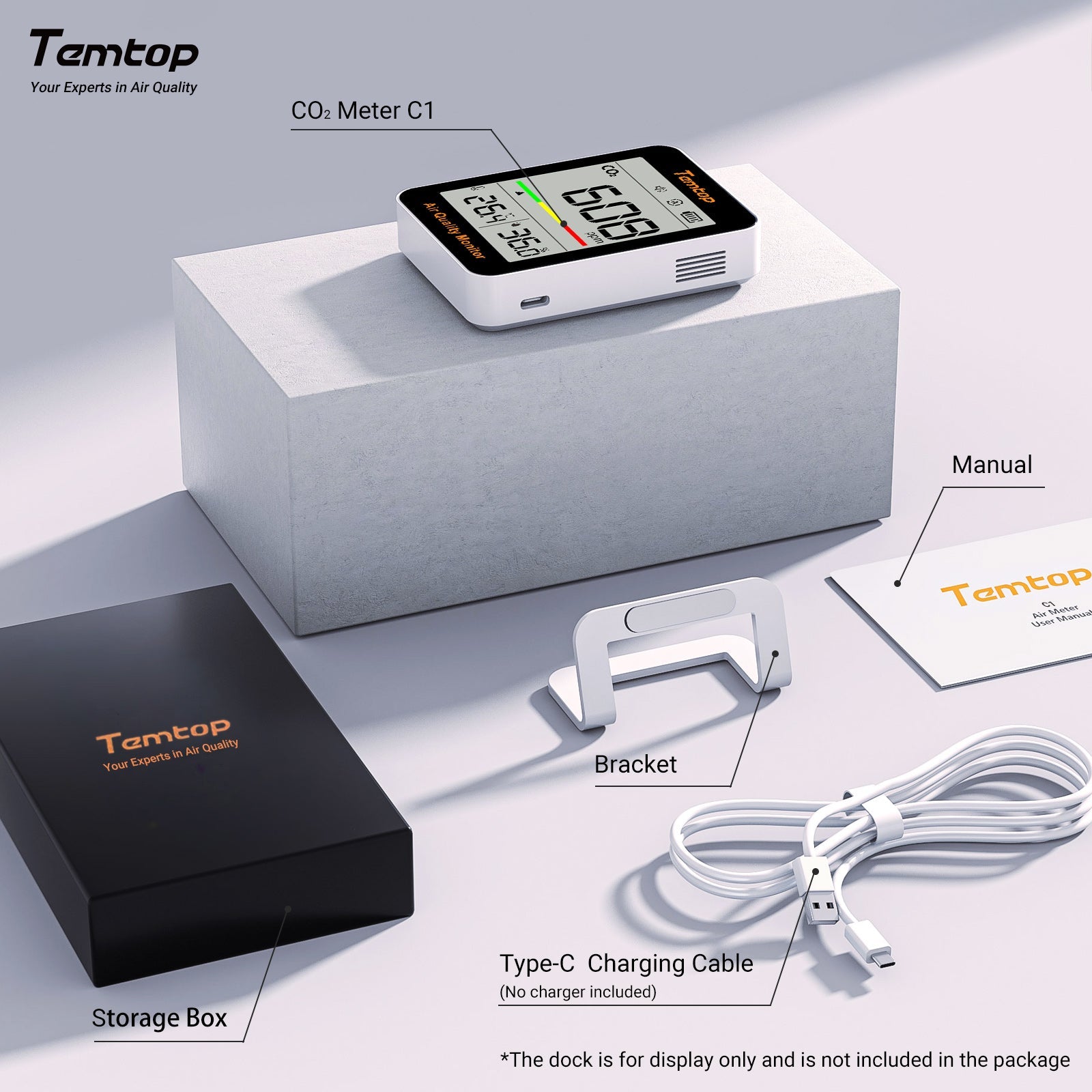 Temtop C10 CO2 meetinstrument voor binnenlucht, CO2-meter Temtop C10 CO2 meetinstrument voor binnenlucht, CO2-meter