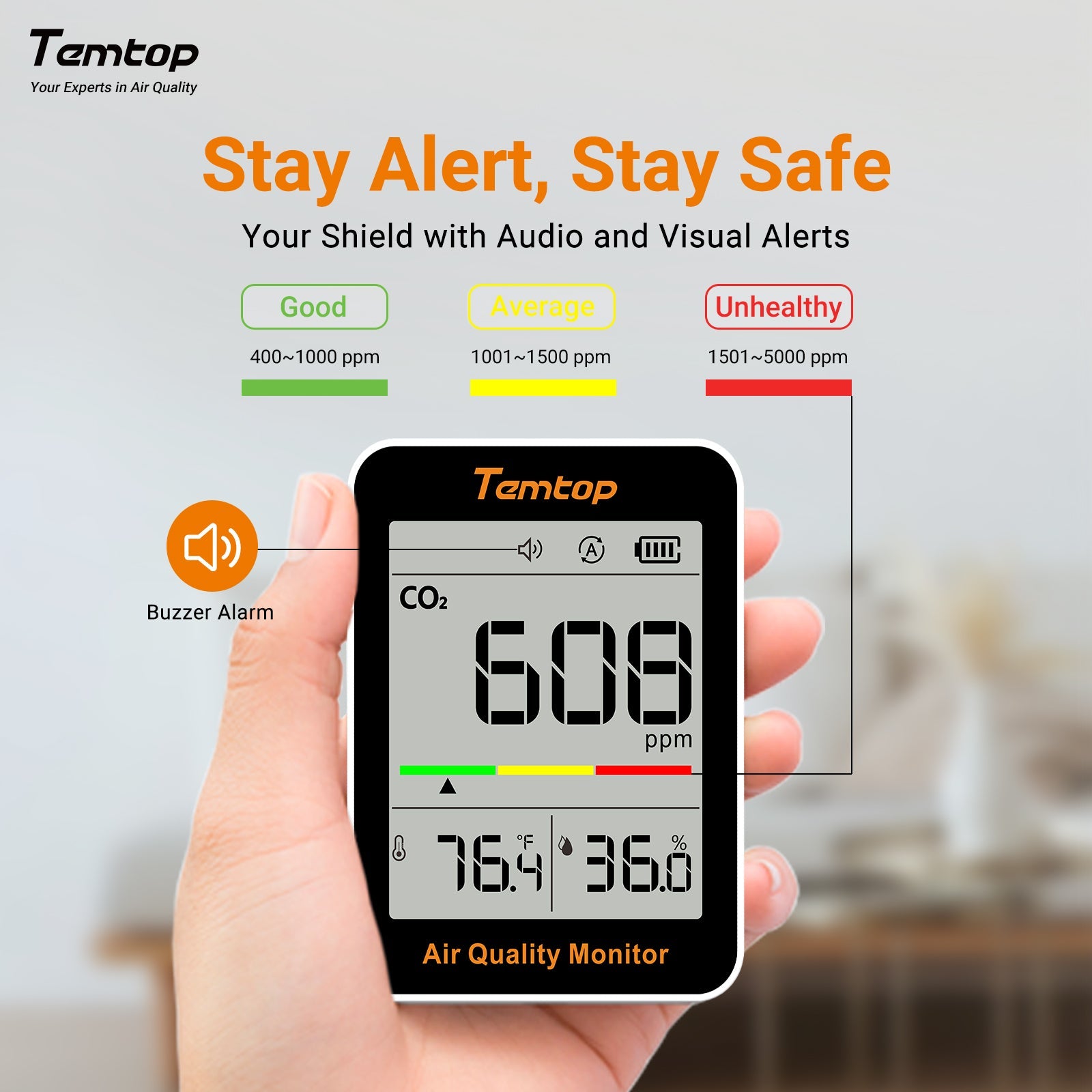Temtop C1 CO2 Monitor Indoor air Quality Monitor Portable CO2 Detector