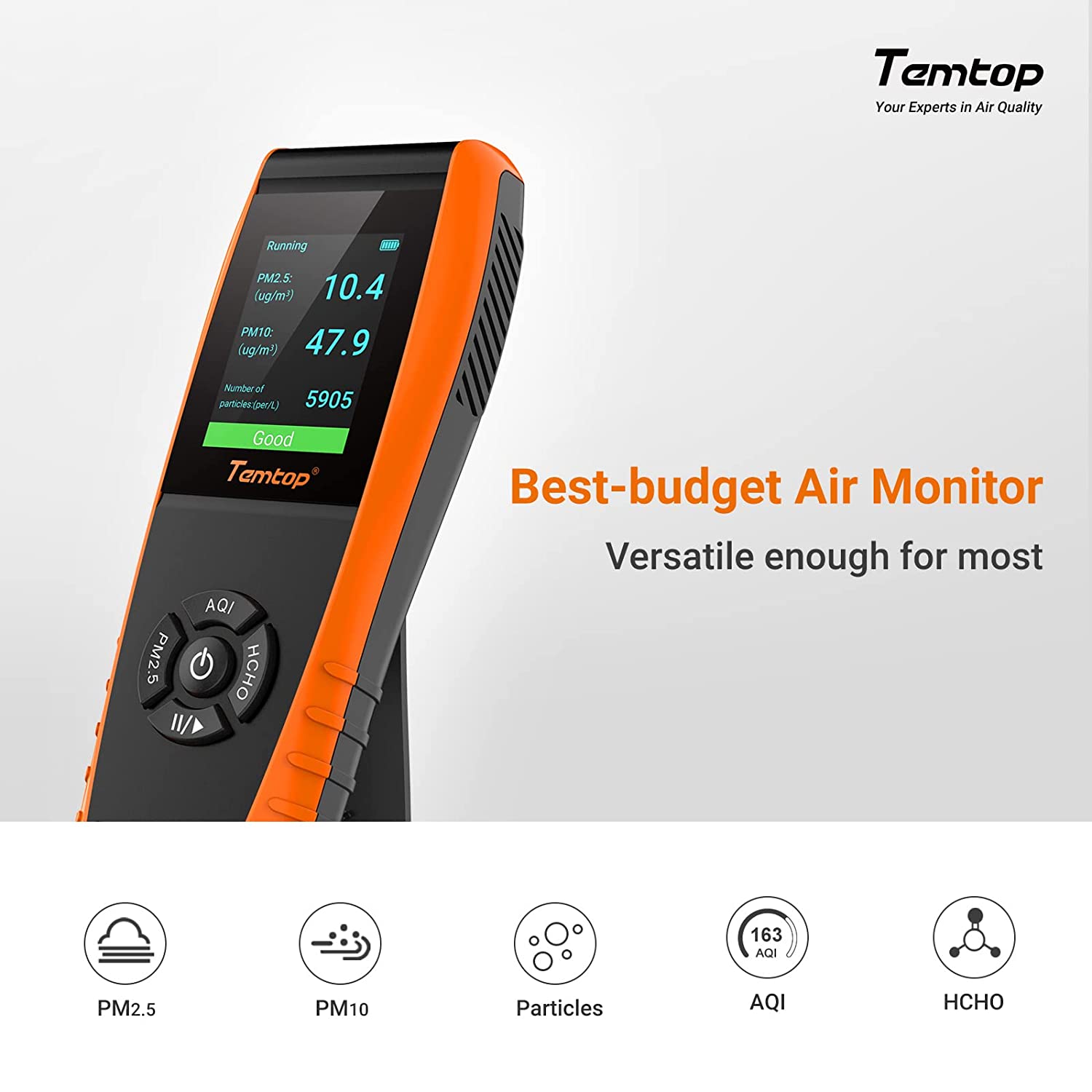 Temtop LKC-1000E AQI Monitor PM2.5 PM10 Formaldehyde Temp Humidity AQI Detector - Temtop