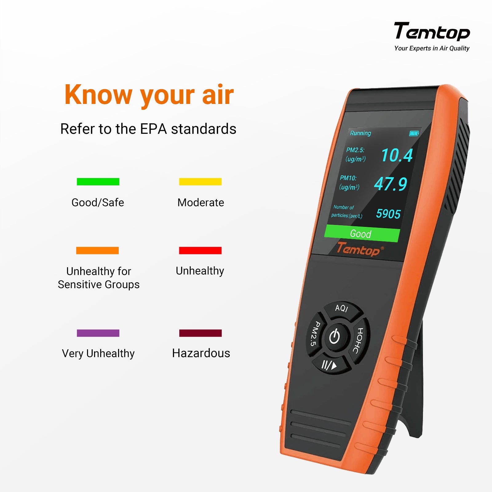 Temtop LKC-1000S+ 2nd AQI PM2.5 Detector Professional Air Quality Monitor PM10 TVOC HCHO Data Export