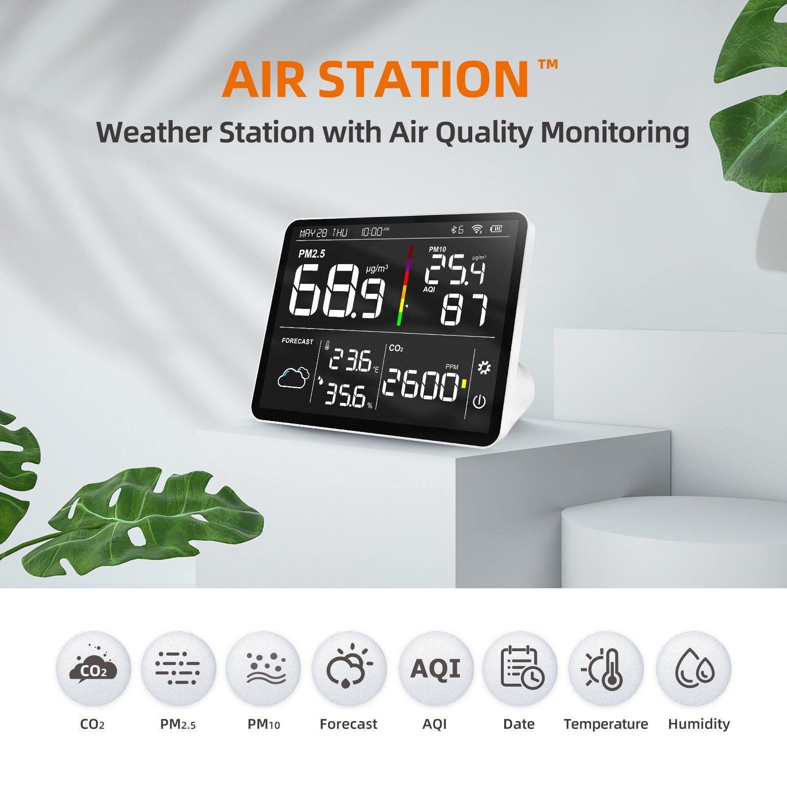 Temtop M100 8 in 1 Air Quality Monitor Detecting CO2 PM2.5 PM10 AQI - Temtop