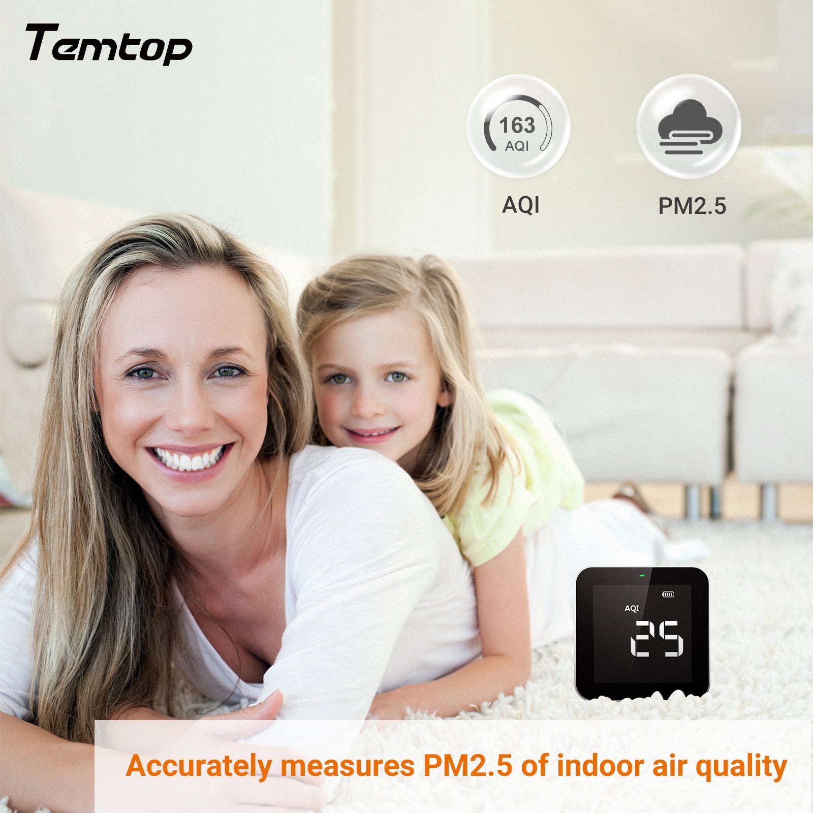 Temtop S1 Indoor Air Quality Monitor AQI PM2.5 Temperature Humidity De