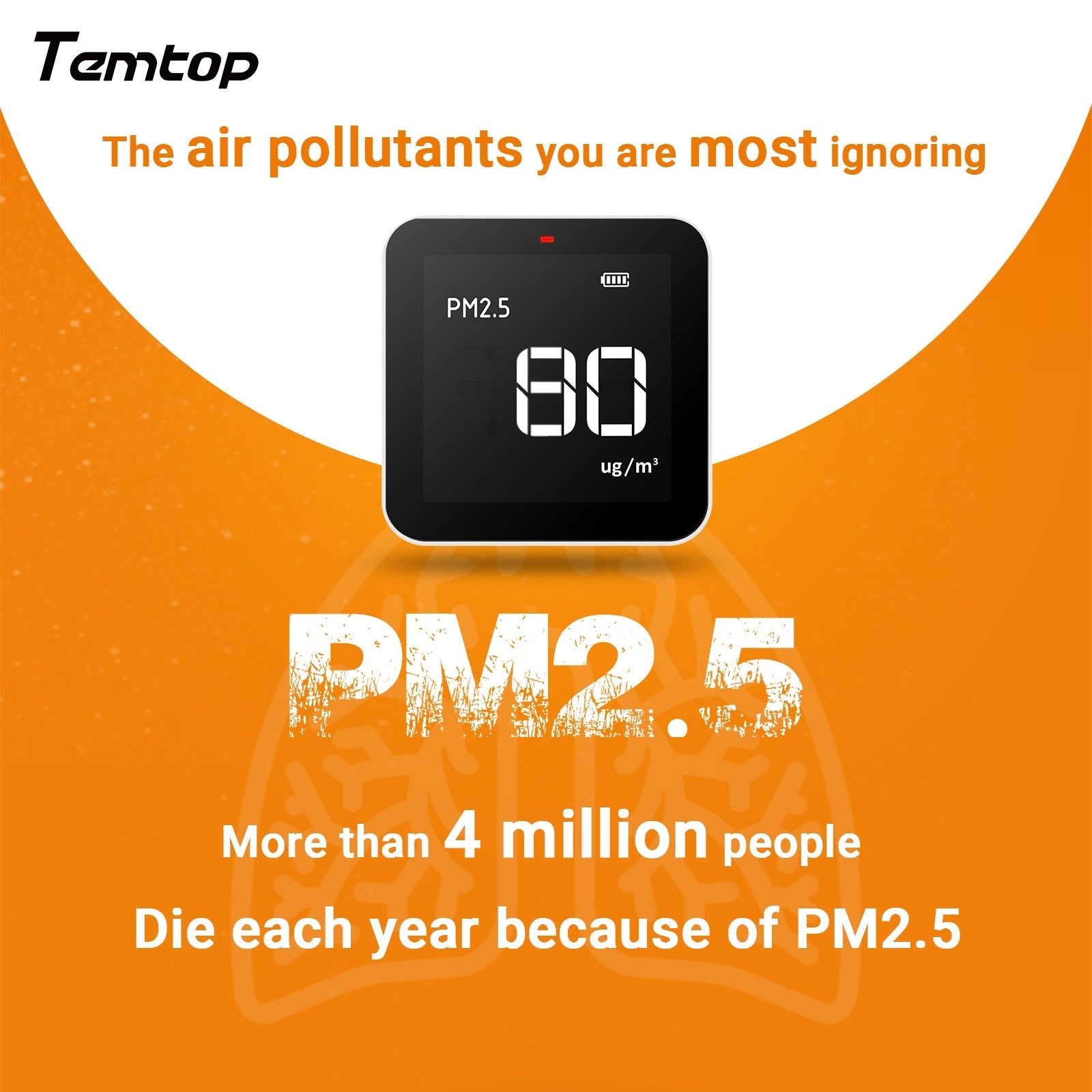 Temtop S1 Indoor Air Quality Monitor AQI PM2.5 Temperature Humidity  Detector for Home, Office or School